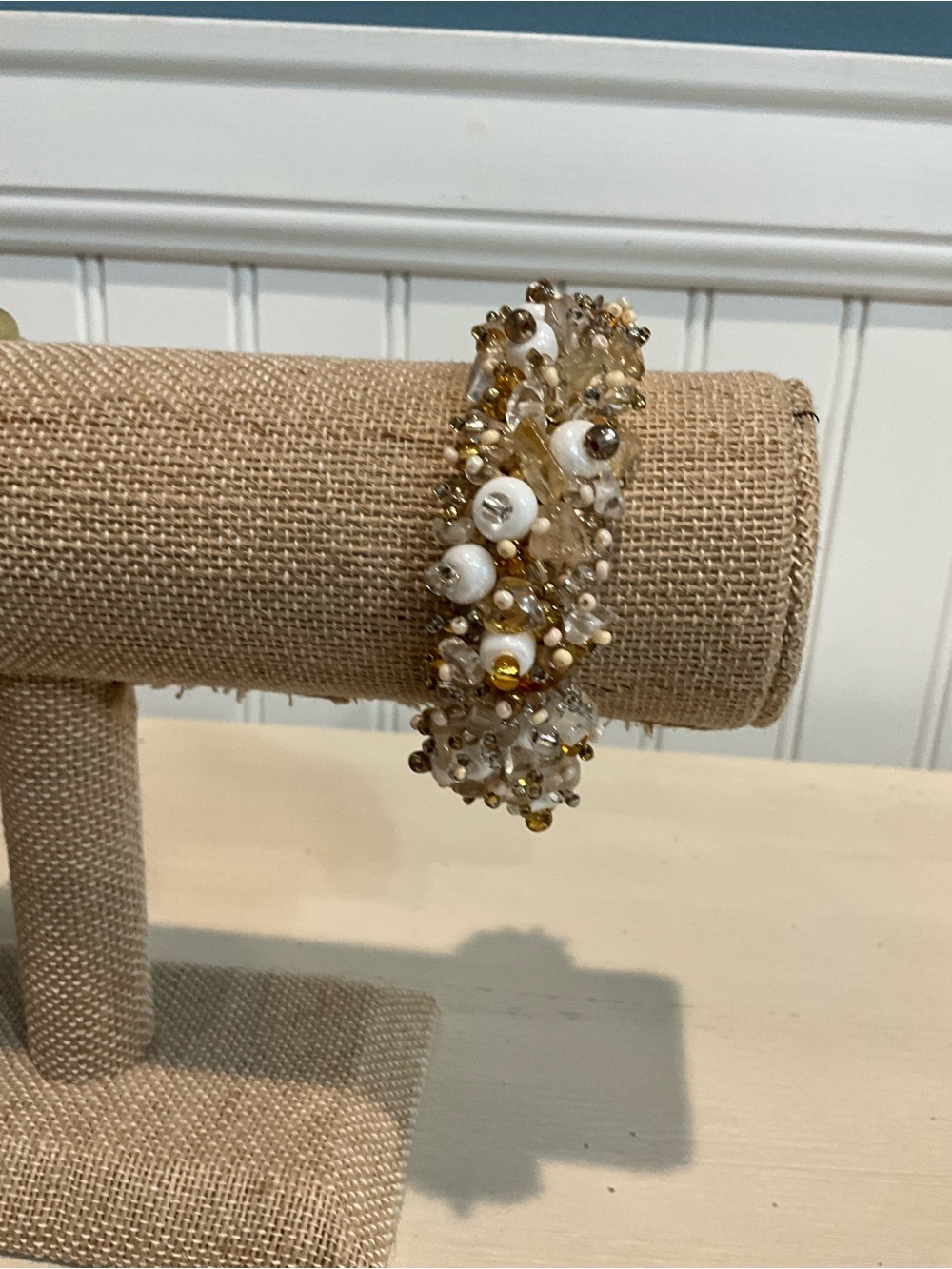 Beaded Cluster Pearl and Gold Tone Bracelet